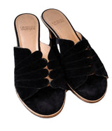 Vintage Charles Jourdan Black Suede Slides w/Gold Heels