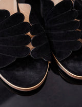 Vintage Charles Jourdan Black Suede Slides w/Gold Heels