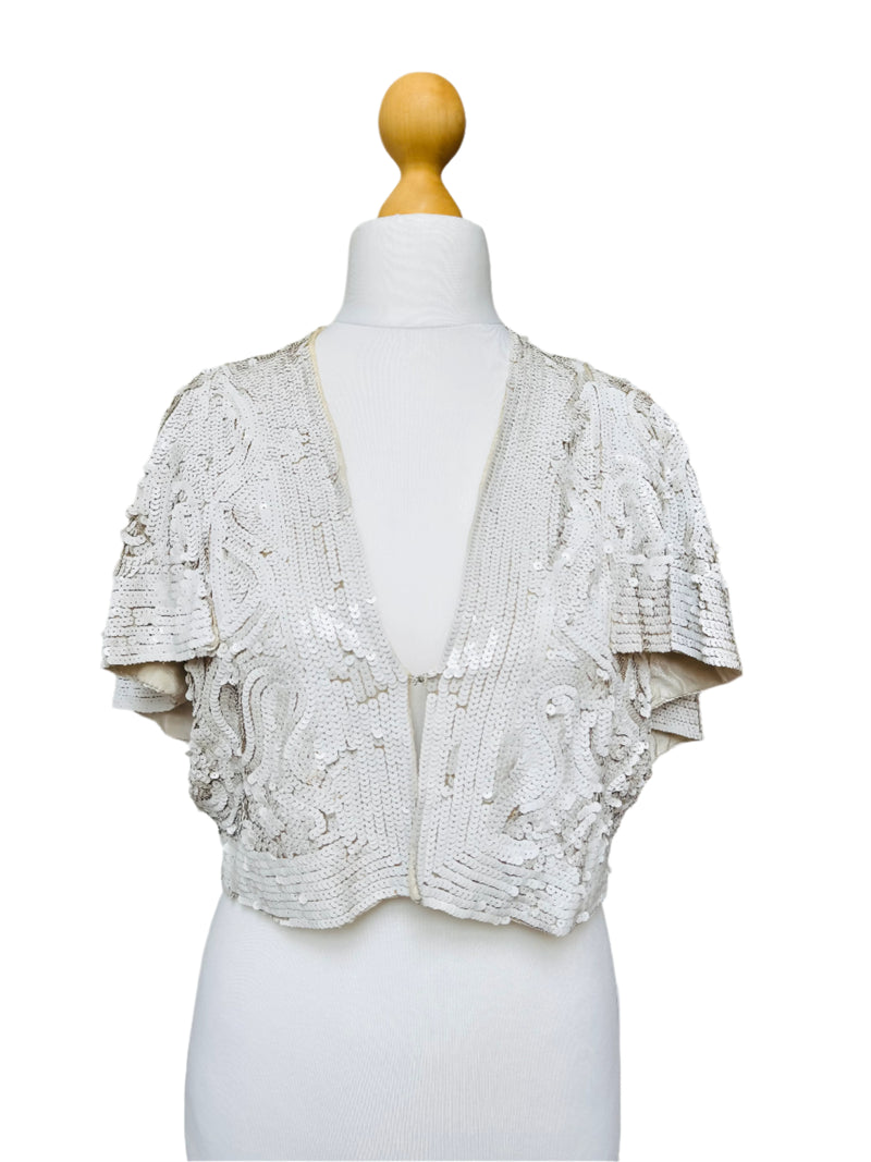 1930's White Sequin Cropped Bolero