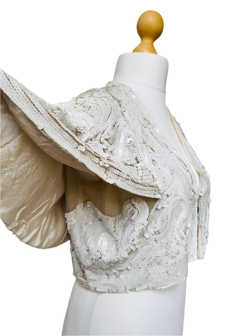 1930's White Sequin Cropped Bolero
