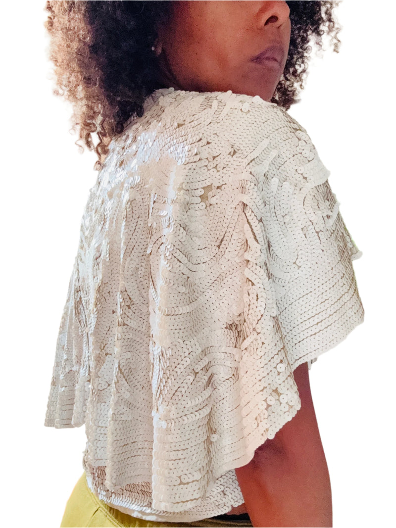 1930's White Sequin Cropped Bolero