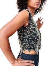 1920's Art Deco Embroidered Black Silk Tank Top