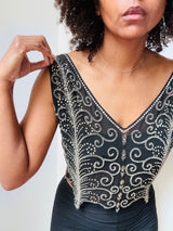 1920's Art Deco Embroidered Black Silk Tank Top