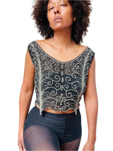 1920's Art Deco Embroidered Black Silk Tank Top
