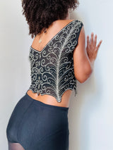 1920's Art Deco Embroidered Black Silk Tank Top