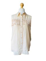80s Beige Sleeveless Fringed Silk Blouse