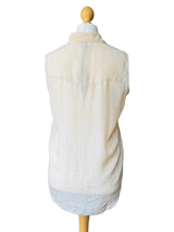 80s Beige Sleeveless Fringed Silk Blouse