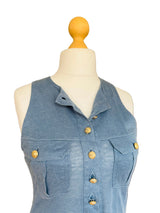 Balmain Periwinkle Blue Sleeveless Linen Knit Jersey Top