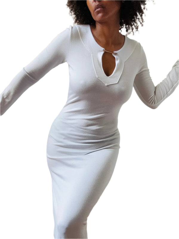 1990's Mugler White Knit Maxi Dress