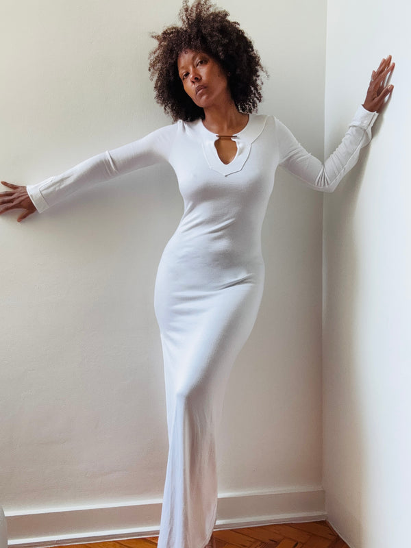 1990's Mugler White Knit Maxi Dress