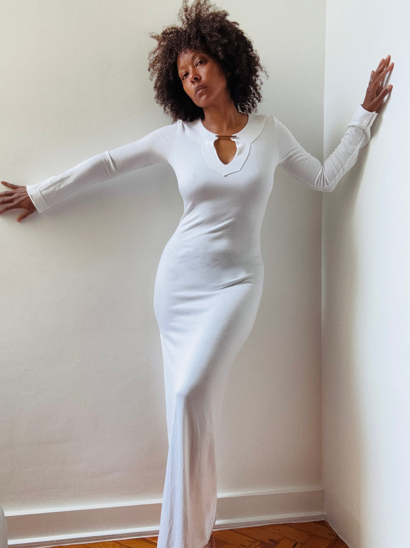 1990's Mugler White Knit Maxi Dress