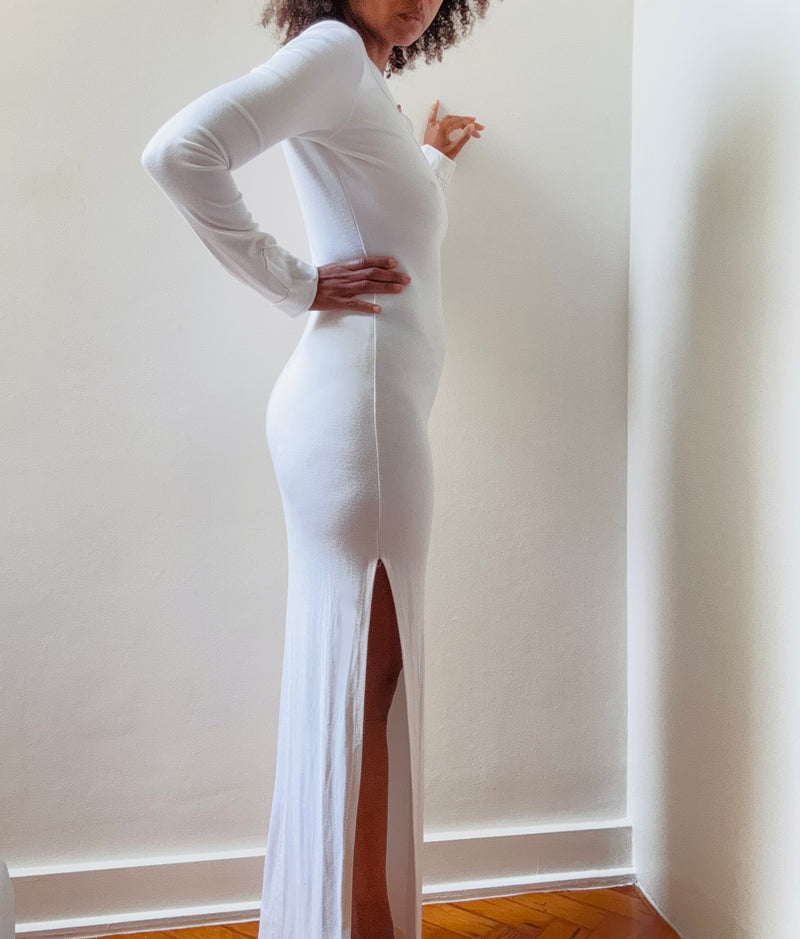 1990's Mugler White Knit Maxi Dress