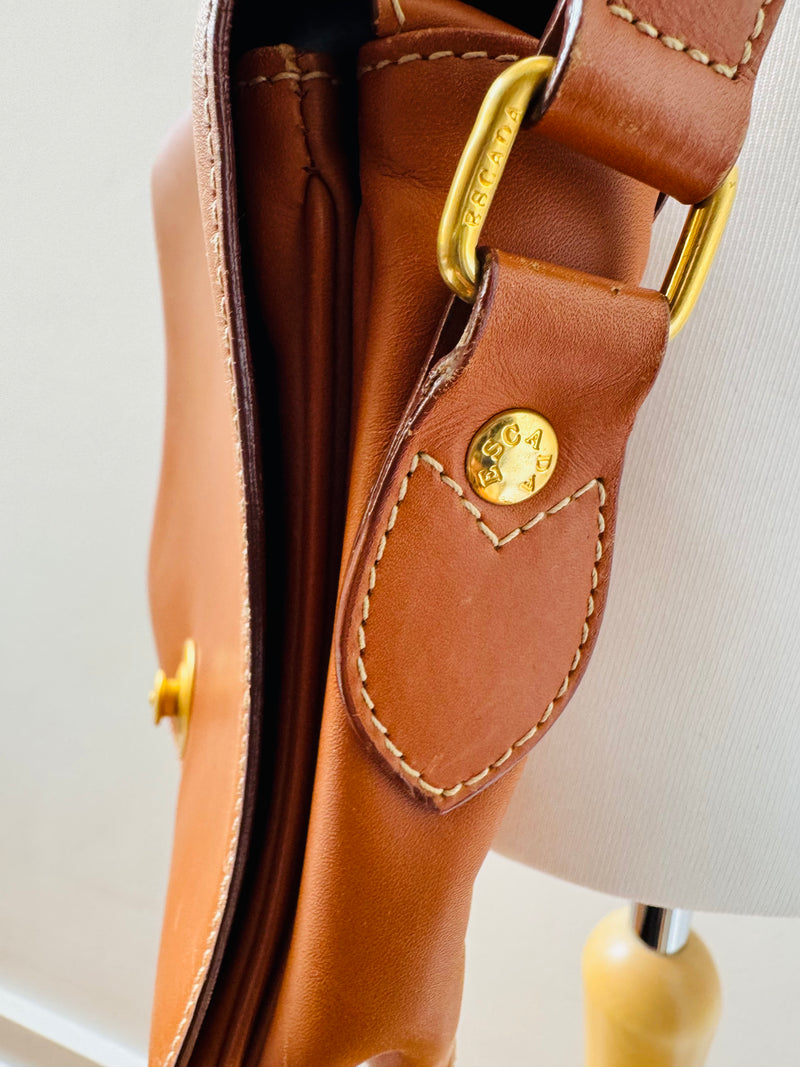 Escada Cognac Brown Leather Crossbody Bag