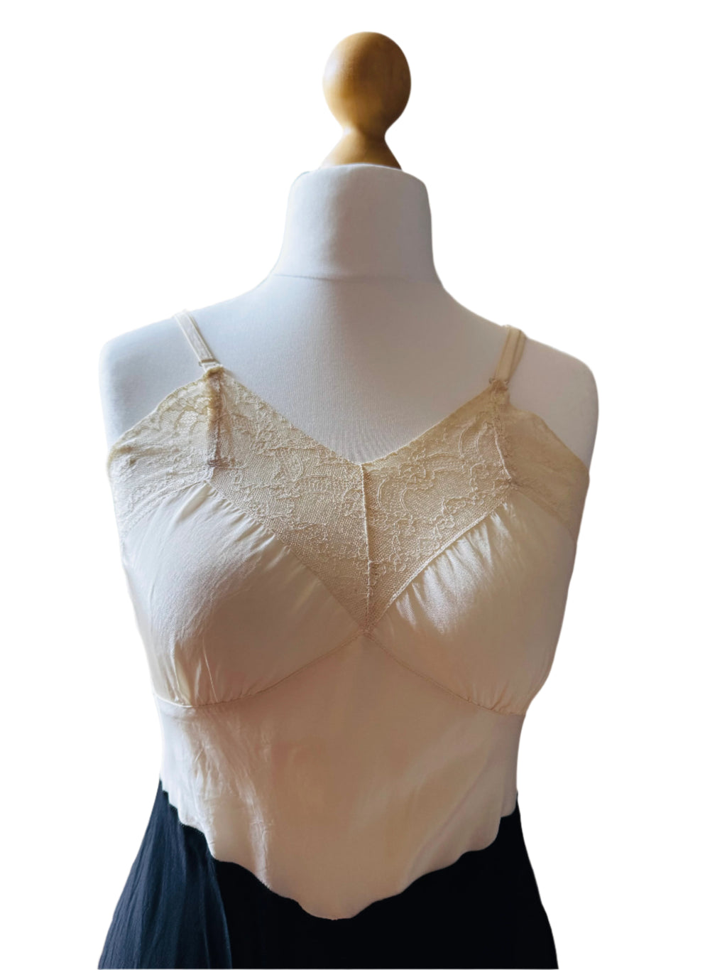 Vintage Ivory & Black Lace Trimmed Slip Dress Neutral Ground Vintage Ivory & Black Lace Trimmed Slip Dress Neutral Ground