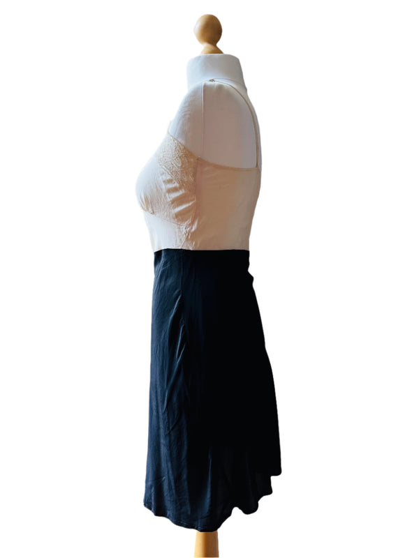 Vintage Ivory & Black Lace Trimmed Slip Dress