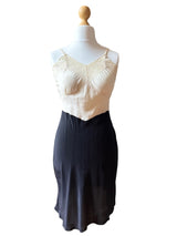 Vintage Ivory & Black Lace Trimmed Slip Dress