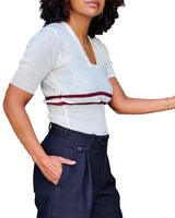 70s Ivory Fitted Square Neck Striped Sweater