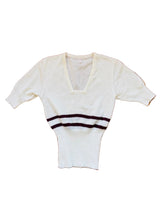 70s Ivory Fitted Square Neck Striped Sweater