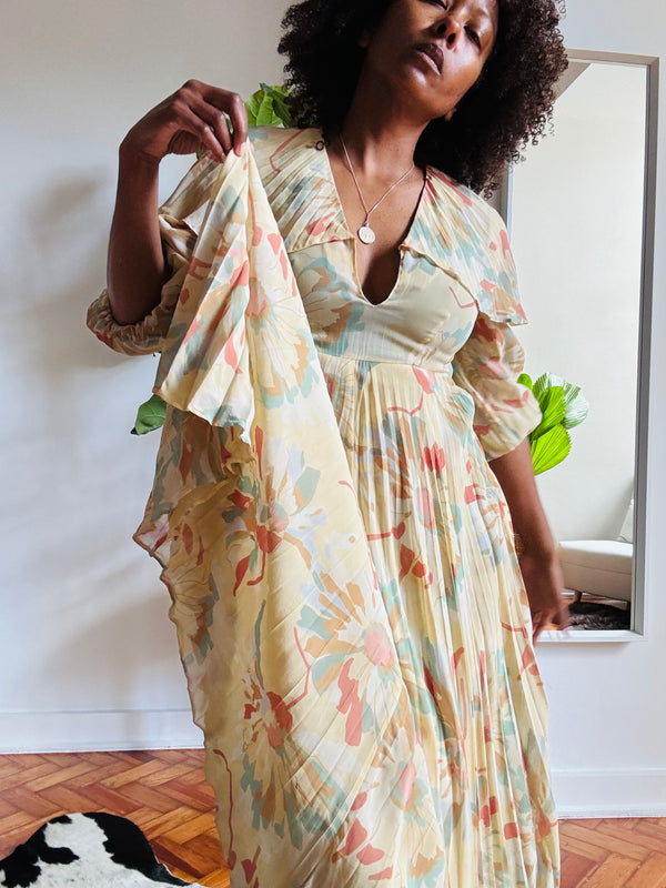 Vintage Cacharel Floral Print Chiffon Maxi Dress