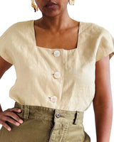 Vintage Beige Linen Square Neckline Top