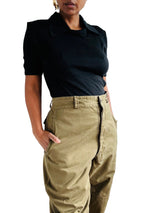 1970s Schiesser Black Knit Collared T-shirt