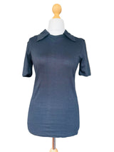 1970s Schiesser Black Knit Collared T-shirt