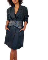Black Linen Blend Long Blazer/Coat Dress