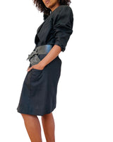 Black Linen Blend Long Blazer/Coat Dress