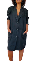 Black Linen Blend Long Blazer/Coat Dress