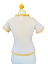Ivory Cotton Handknit Sweater with Bow Neckline