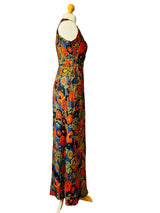 1970s Italian Floral Print Halter Maxi Dress