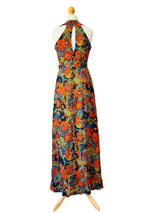 1970s Italian Floral Print Halter Maxi Dress
