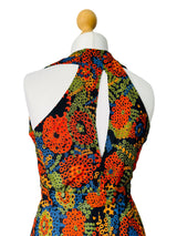 1970s Italian Floral Print Halter Maxi Dress