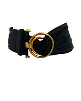 Black Wide Leather Belt w/Gold Buckle