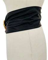 Black Wide Leather Belt w/Gold Buckle
