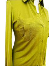 Pre-Owned Olive Green Silk Jersey Button Down Shirt