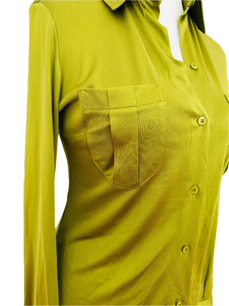 Pre-Owned Olive Green Silk Jersey Button Down Shirt