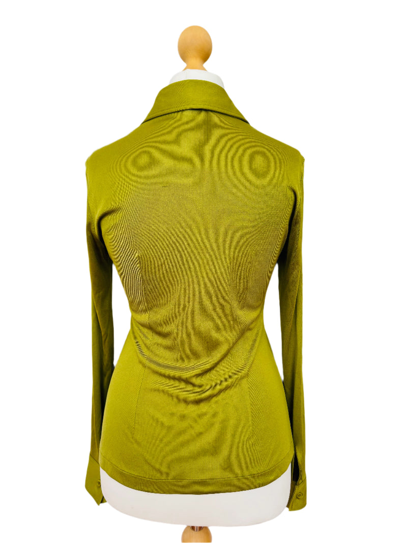 Pre-Owned Olive Green Silk Jersey Button Down Shirt