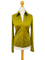 Pre-Owned Olive Green Silk Jersey Button Down Shirt