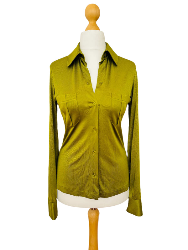 Pre-Owned Olive Green Silk Jersey Button Down Shirt