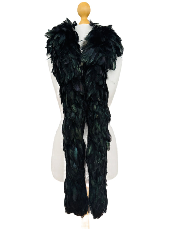 Vintage Black Coque Rooster Feather Boa
