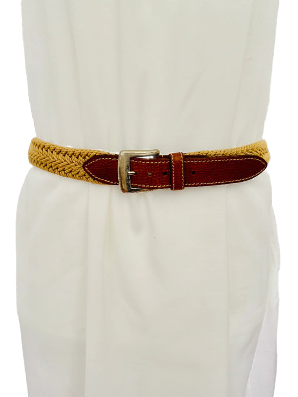 Vintage Woven Brown Leather Trimmed Belt