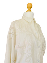Vintage White Linen Floral Embroidered Blouse