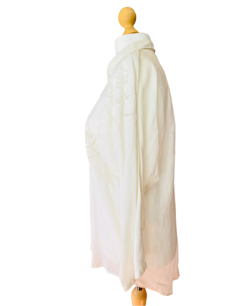 Vintage White Linen Floral Embroidered Blouse