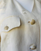 Vintage Ivory Linen Blend Short Sleeved Shell Embroidered Blazer