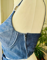 Vintage Escada Indigo Blue Linen Bustier