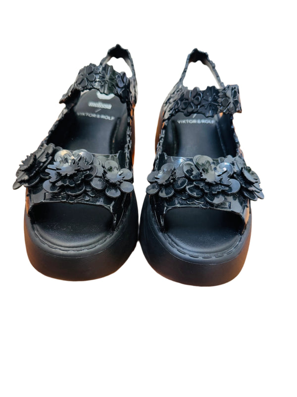 Pre-Owned Melissa + Viktor & Rolf Black Blossom Jelly Sandals