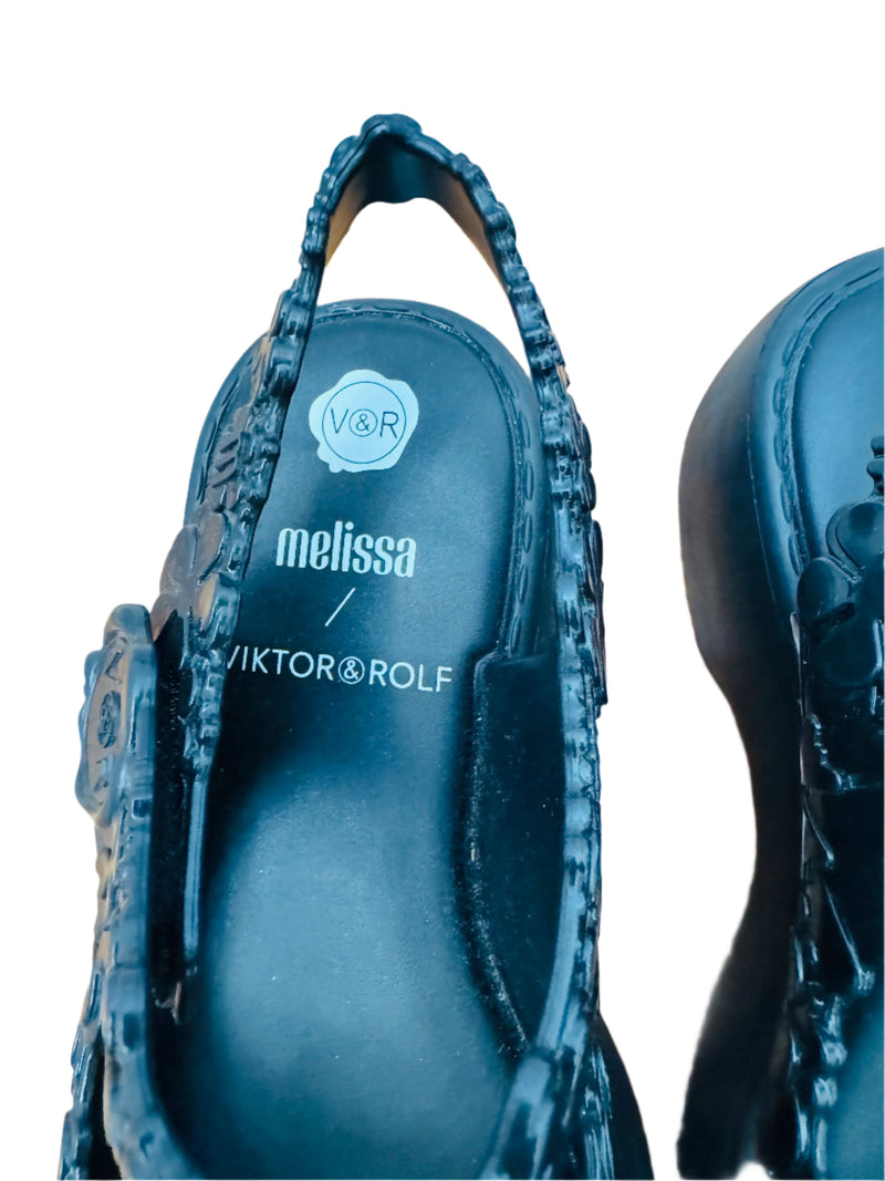 Pre-Owned Melissa + Viktor & Rolf Black Blossom Jelly Sandals