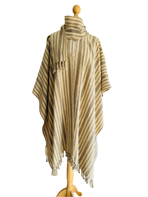 Vintage Striped Wool Serape Style Shawl