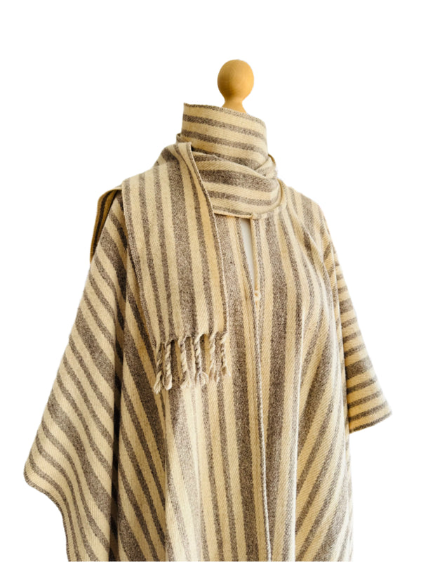 Vintage Striped Wool Serape Style Shawl